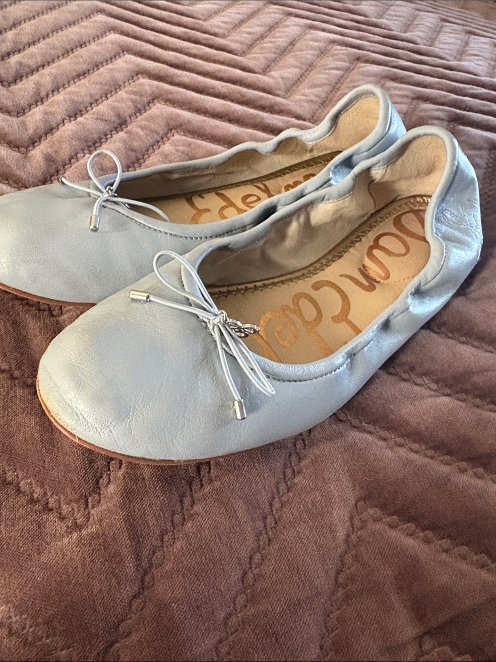 Sam Edelman Powder Blue Leather Ballet Flats with Bow